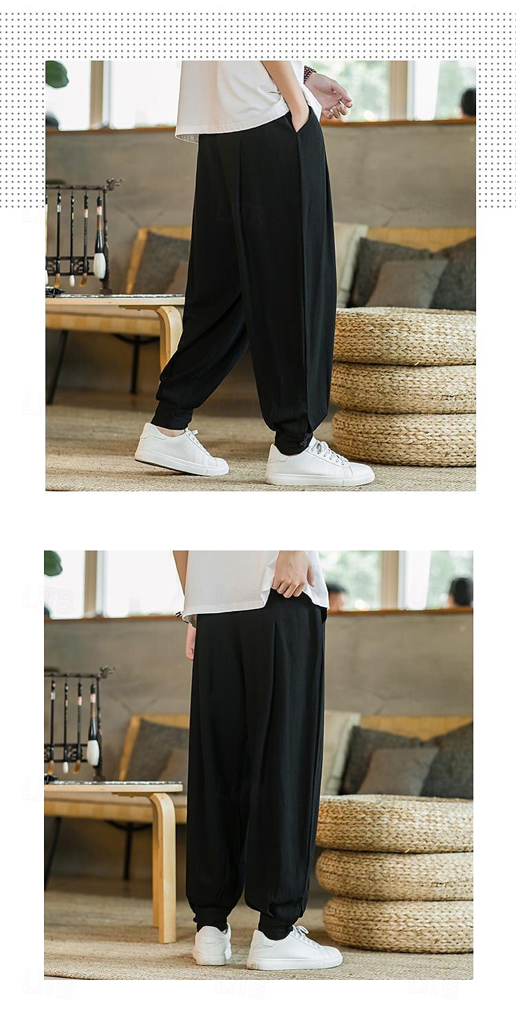 Homens Calças de linho Calça verão Calça casual Bolsos Côr Sólida Respirável Comprimento total Esportes Relaxantes Casual Ajuste Largo Preto Azul Profundo Sem Elasticidade de 2025 por $31.99 –P15