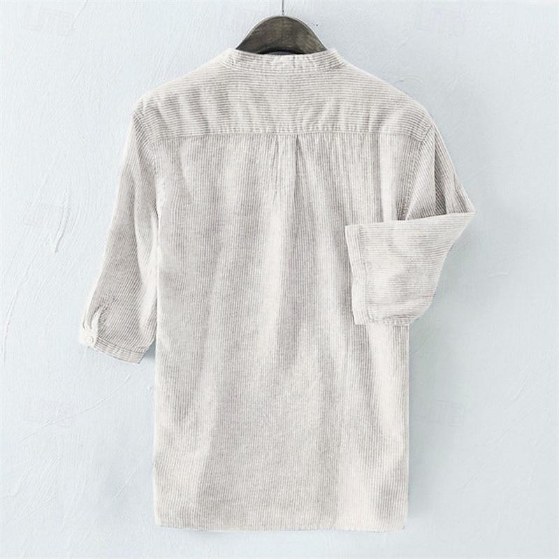 Men's Shirt Chinese Collar Shirt Mandarin Collar Shirt Casual Shirt Cotton Shirt Plain Vacation Street Sky Blue Dark Grey Beige Half Sleeve Band Collar Summer Clothing Apparel Button-Down 2026 - $21.99 –P2