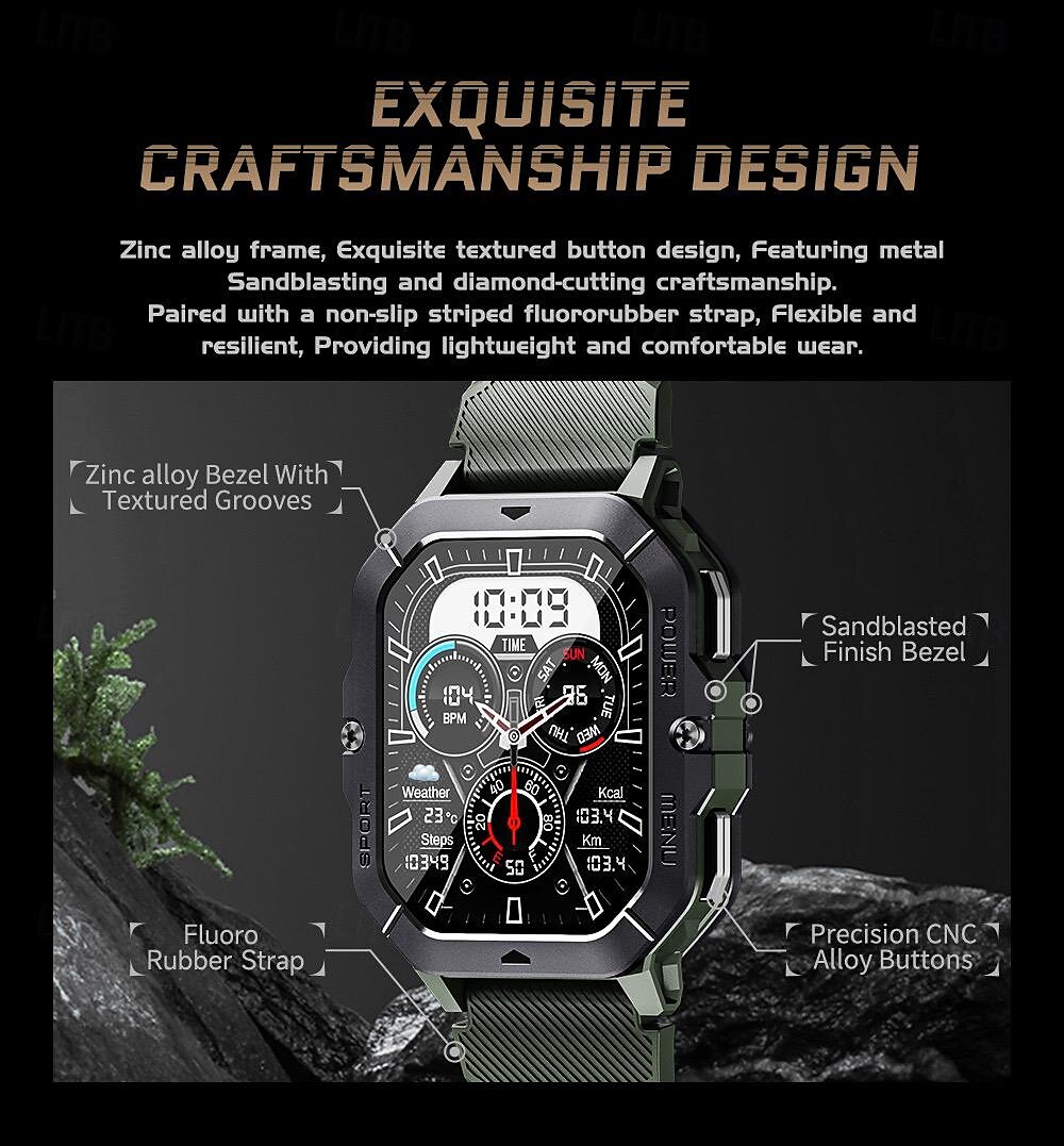 696 C28 Smart Watch 2.02 inch Smart Band Fitness Bracelet Bluetooth Pedometer Call Reminder Sleep Tracker Compatible with Android iOS Men Hands-Free Calls Message Reminder IP 67 42mm Watch Case 2025 - $52.99 –P5
