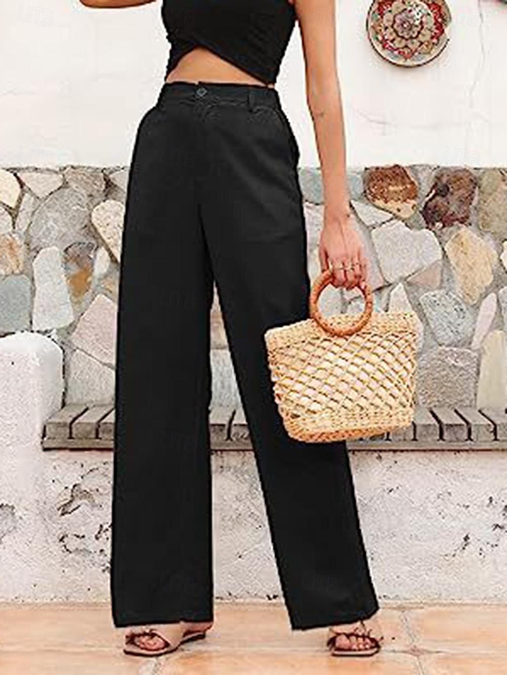 Femme Ample Pantalon Casual Quotidien Longue Plein Poches latérales Respirabilité Confortable Micro-élastique Fin de semaine Noir Blanche bleu marine Vert Printemps été Standard de 2025 ? $24.99 –P6