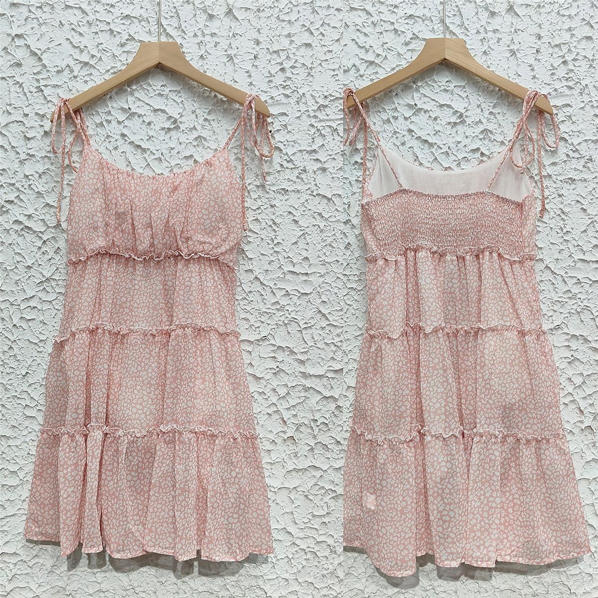 dámské ležérní šaty slip dress květinové puntíkovaný volán pásek na záda minišaty stylové ležérní denní dovolená bez rukávů léto 2025 - $35.99 –P6