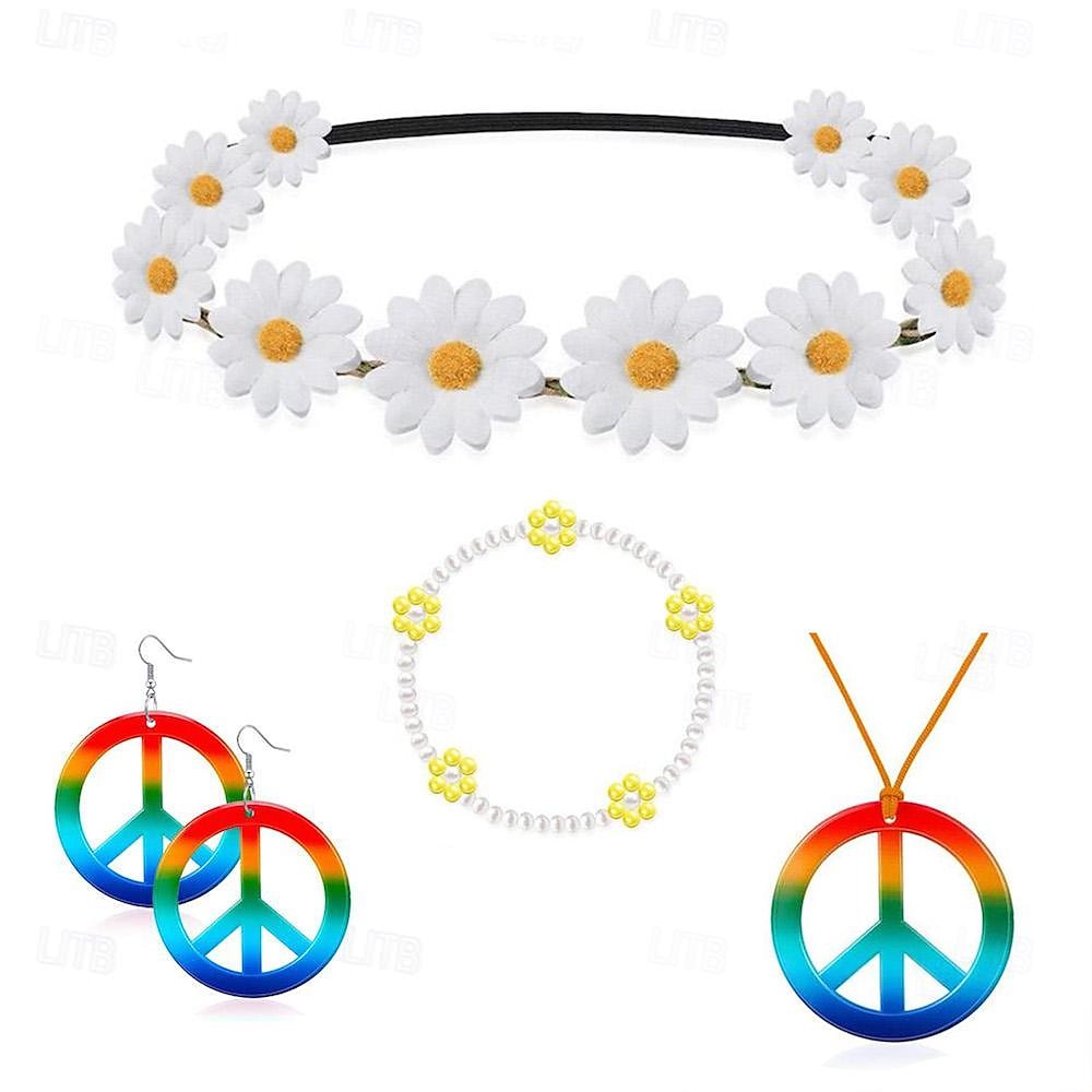 Retro 60. léta 70. léta Sada příslušenství Hippie Dámské Karneval Plesová maškaráda Večírek Pride Parade Měsíc hrdosti Dospělé Doplňky do vlasů Náušnice Šály Jaro léto 2025 - $16.49 –P6