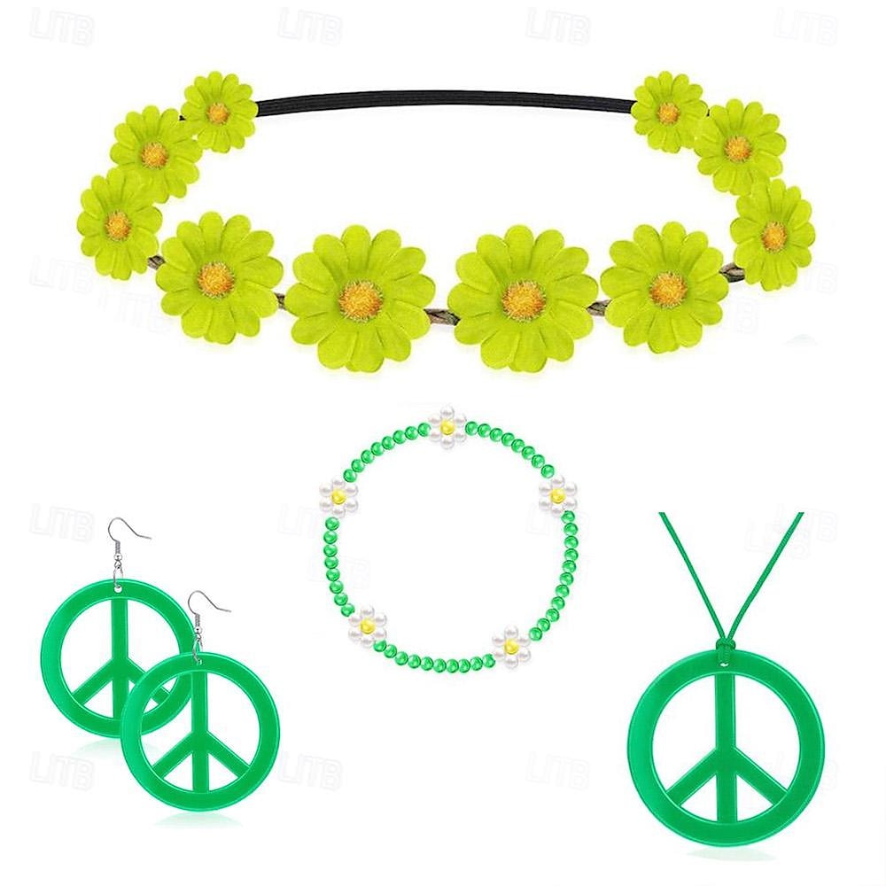 Retro 60. léta 70. léta Sada příslušenství Hippie Dámské Karneval Plesová maškaráda Večírek Pride Parade Měsíc hrdosti Dospělé Doplňky do vlasů Náušnice Šály Jaro léto 2025 - $16.49 –P7