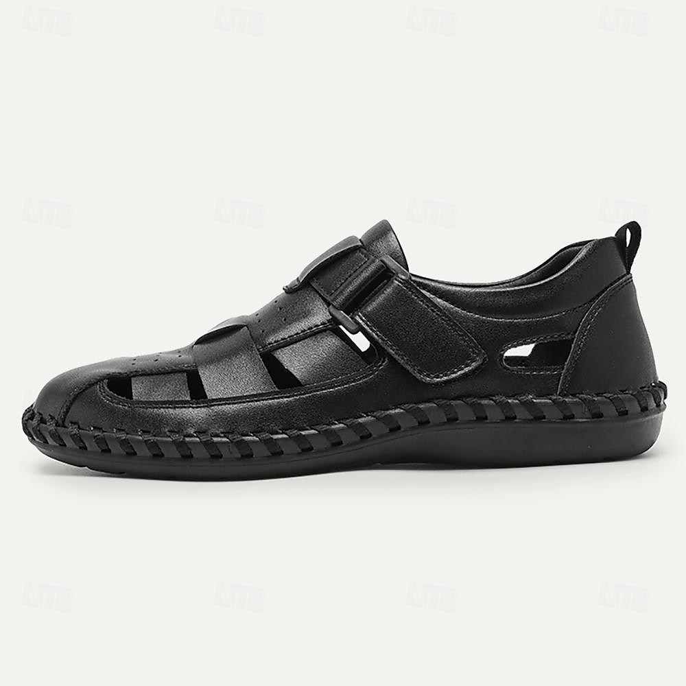 Herre Sandaler fiskere sandaler Fritid Strandstil Lær Pustende Bekvem Sklisikker Nylonteip Spenne Svart kaffe 2025 - $59.99 –P1