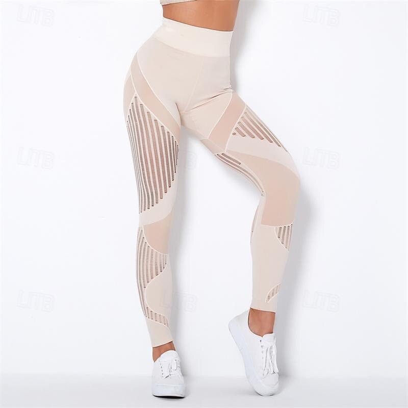 Women's Yoga Pants Yoga Leggings Mesh Patchwork High Waist Yoga Gym Workout Pilates Tights Color Block Dark Grey Black Army Green Spandex Sports Activewear Stretchy Slim 2025 - $25.99 –P11