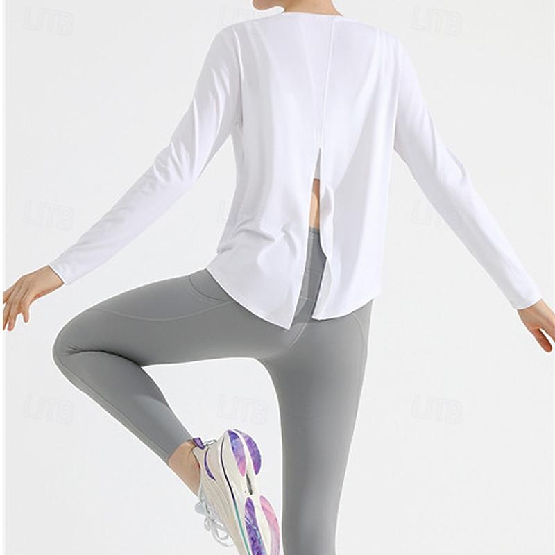 Women's Crew Neck Yoga Top Split Solid Color Black White Yoga Fitness Running Tee Tshirt Top Long Sleeve Sport Activewear Breathable Quick Dry Lightweight Stretchy Loose Fit 2025 - $27.99 –P20