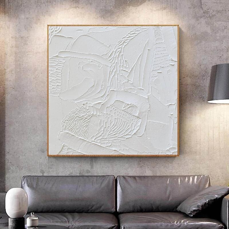 peint à la main 3d texturé blanc peinture abstraite sur toile 3d texturé art mural boho moderne toile art salon décor pattle couteau peinture à l'huile décor à la maison hôtel pièce d'art de 2025 ? $116.99 –P7