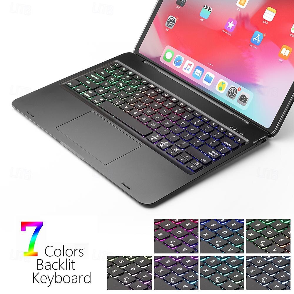 2025年 iPad Pro12.9 (2018/2020) 用キーボード付きタブレットケース、タブレット Bluetooth キーボード、取り外し可能な Bluetooth キーボード、タッチパッド付き、カラフルなバックライト付きキーボード  コレクション – $89.99 –P7