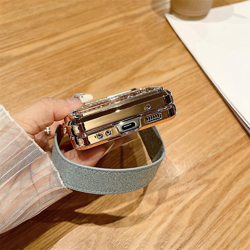 2025年 電話 ケース 用途 サムスンのギャラクシー Zフリップ6 Z Flip 5 Z Flip 4 Z Flip 3 バックカバー リストストラップ付き ブリンブリングリッターシャイニー 耐衝撃 仕上げ PC メタル コレクション – $30.99 –P7