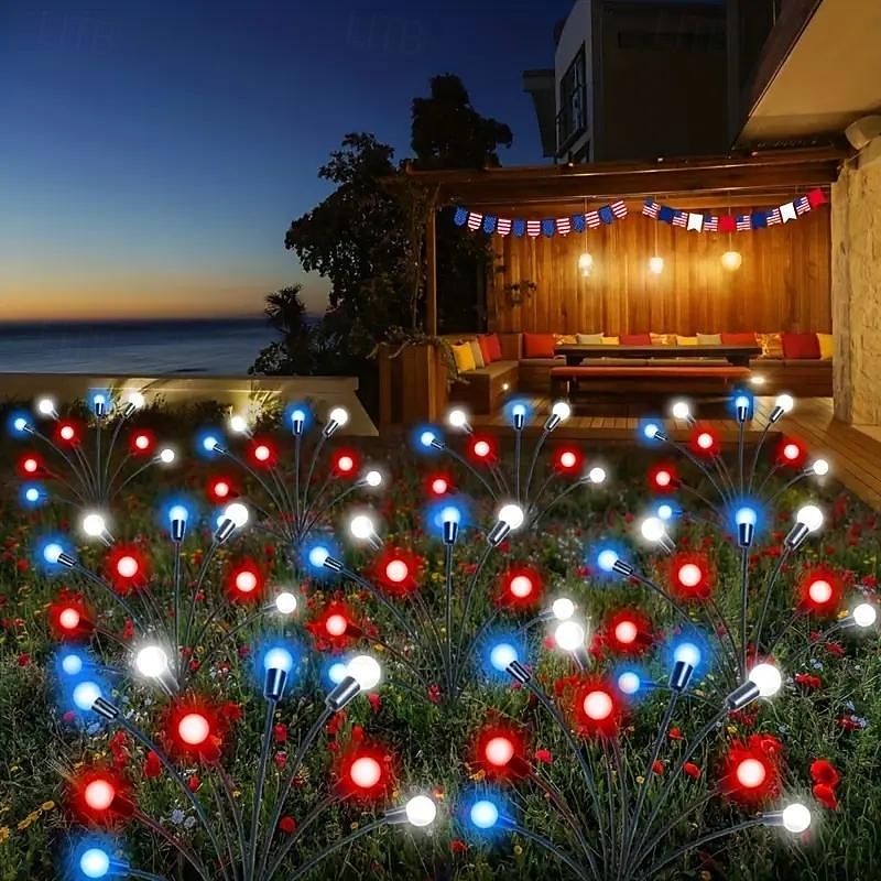 2pcs Patriotic Solar Firefly Lawn Light for 4th of July Independence Day 250th Anniversary Memorial Day, Decorative Garden Light Outdoor Waterproof Swaying Star Lights Garden Decoration 2026 - $34.99 –P2