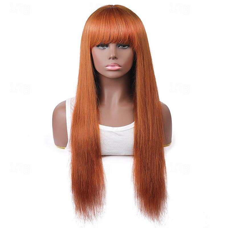 ginger# parrucca di capelli umani parrucca con meccanismo completo parrucca arancione liscia per donne nere del 2025 a $124.99 –P1