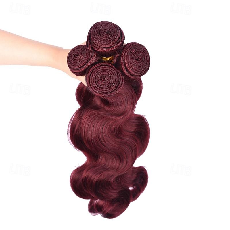 Burgunderrote Haarbündel mit Ombre-Farbe, brasilianisches 99j-Menschenhaar, gewelltes Echthaar, Weave-Bündel, Remy-Menschenhaar, Extensions, 3 Stück 2025 - $132.99 –P6