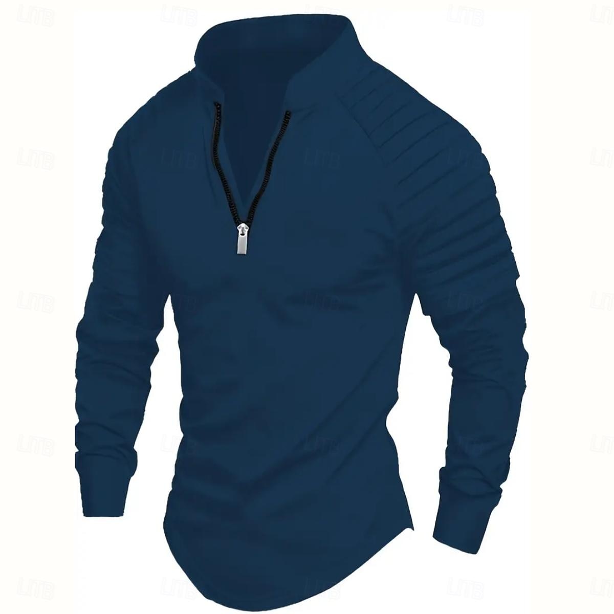 Homens Camiseta T-shirt Manga Longa Quarter Zip Verão Côr Sólida Moda Designer Básico Zíper Ao ar livre Férias Trabalho Azul marinho Preto Branco Top Tee para Homens de 2025 por GBP £19 –P8
