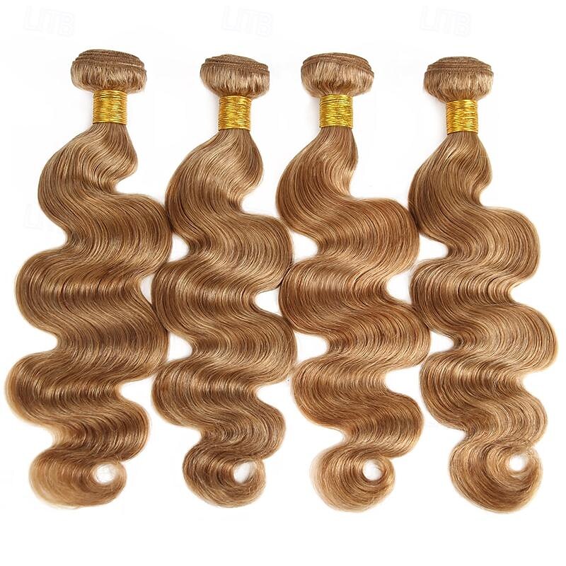 #27 Honey Blonde Human Hair Bundles with Closure Brazilian Hair Weave Bundles with Closure 10A Colored Body Wave Bundles 3PCS 2025 - $120.99 –P3