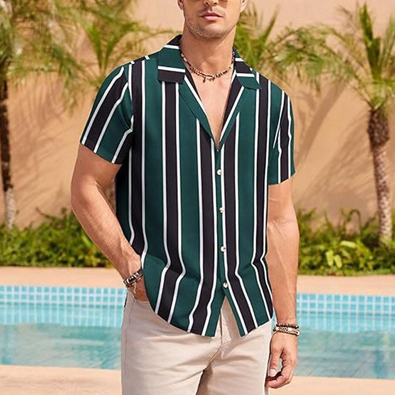 Hombre Camisa Camisa de verano Camisa casual Camisa de playa Abotonar la camisa Camisas de rayas Azul Piscina Verde Trébol Chocolate Café Manga Corta Rayas cuello de campamento Vacaciones Hawaiano 2025 - $15.49 –P6