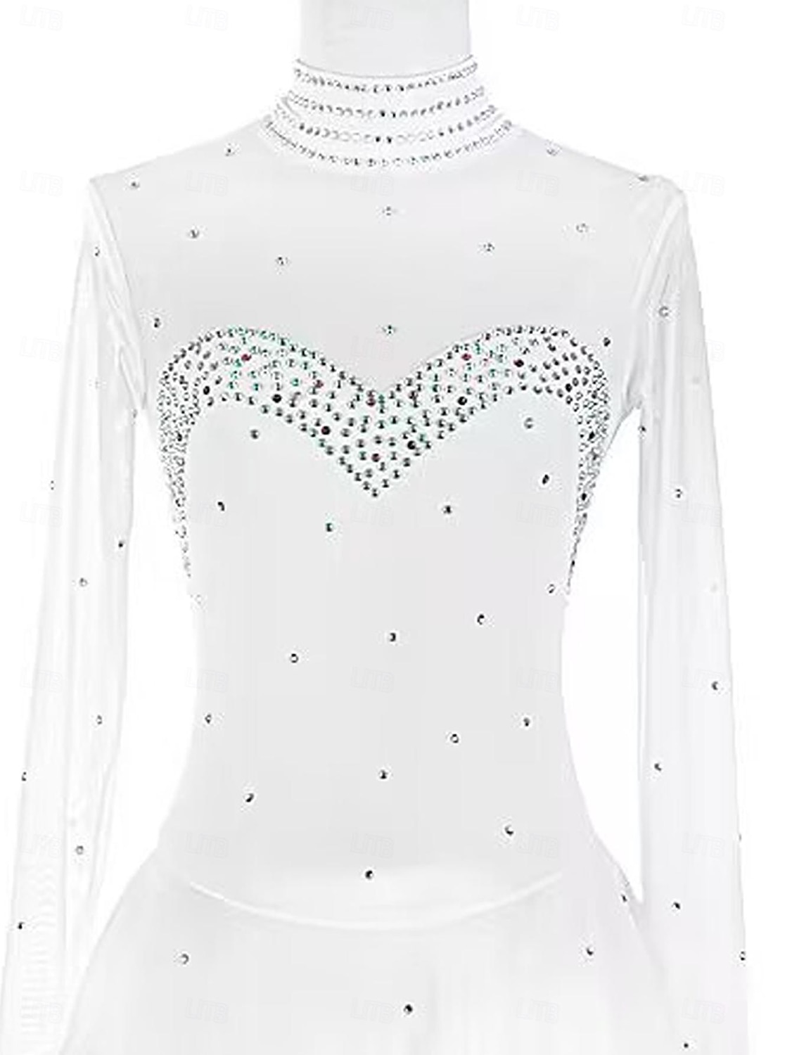 Kjole til kunstløp Dame Jente Skøyteløp Kjoler Hvit Lapper Tommelhull Netting Spandex Elastisk Trening Profesjonell Konkurranse Skøyteklær Hold Varm Krystall / Rhinstein Langermet Skøyting Kunstløp 2025 - $147.99 –P4