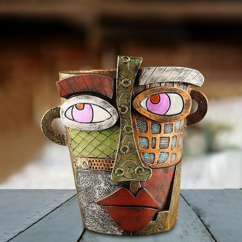 Maceta abstracta brutalista con cara de belleza, colorida maceta con cabeza de resina con asas para facilitar el movimiento, decoración artística única para plantas de interior/exterior, regalo perfecto para los amantes del arte y las plantas. 2025 - $35.99 –P5