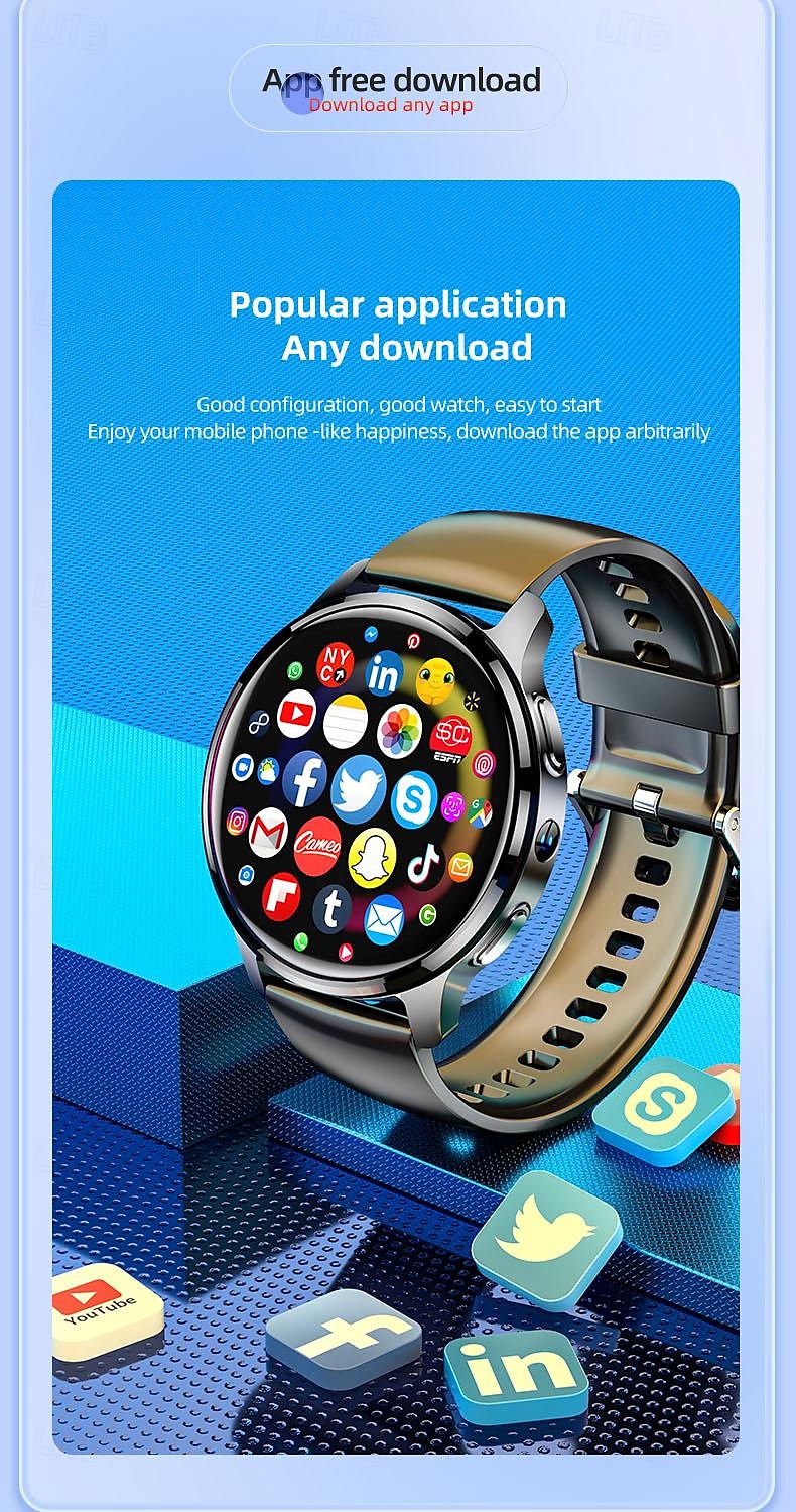 iMosi P68 Smart Watch 1.51 inch 4G LTE Cellular Smartwatch Phone 4G Pedometer Call Reminder Heart Rate Monitor Compatible with Smartphone Men GPS Hands-Free Calls Waterproof IP 67 46mm Watch Case 2025 - $142.19 –P7