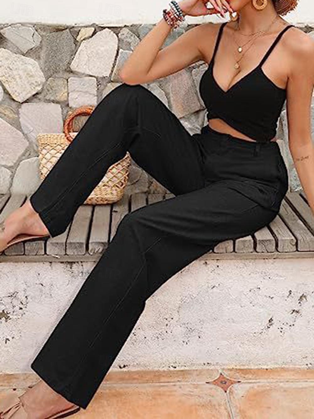 Femme Ample Pantalon Casual Quotidien Longue Plein Poches latérales Respirabilité Confortable Micro-élastique Fin de semaine Noir Blanche bleu marine Vert Printemps été Standard de 2025 ? $24.99 –P7