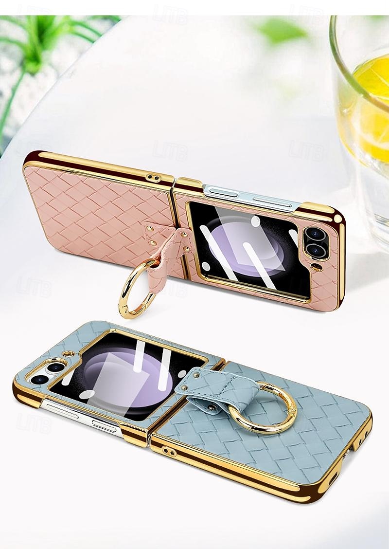 Phone Case For Samsung Galaxy Z Flip 6 Z Flip 5 Z Flip 4 Z Flip 3 Back Cover with Screen Protector Ring Holder Shockproof Retro TPU Metal PU Leather 2025 - $28.99 –P13