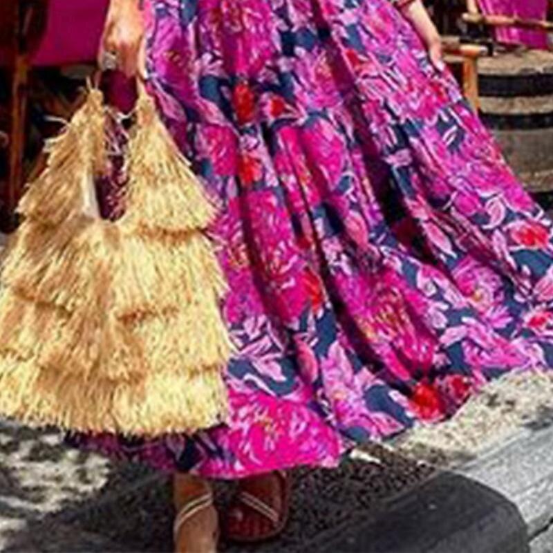 gonna donna a trapezio altalena maxi gonne stampa floreale vacanza estate casual boho fucsia del 2025 a $26.99 –P2