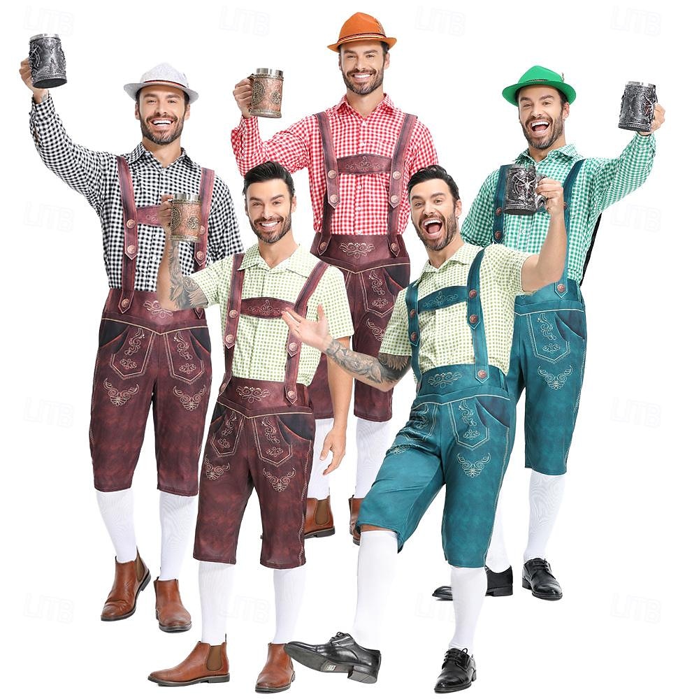 Karnawał Piwo Oktoberfest Kostium Stroje Lederhosen Koszula Bawaria Niemiecki Monachium Łąki Męskie Tkanina w stylu tradycyjnym Koszula Szorty 2025 - $38.99 -P1