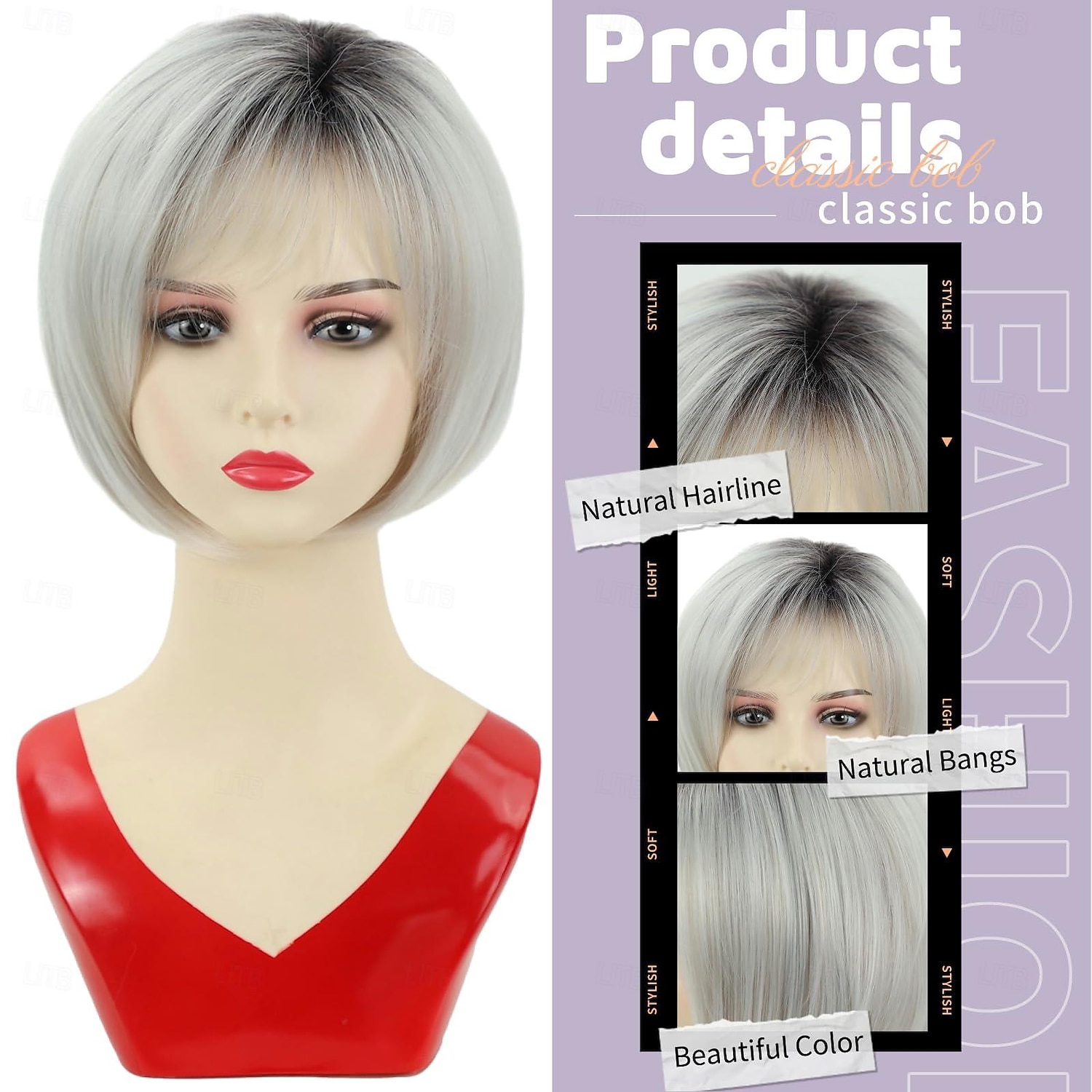 Kurze Ombre-Perücken mit weißblondem Bob für weiße Frauen mit Pony, kinnlang, gestuft, gemischtes Blond, süße, glatte Pixie-Bob-Perücke, synthetische, natürlich aussehende Perücke für jeden Tag und 2025 - $18.49 –P5
