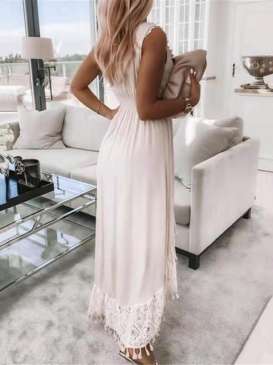 Femmes Robe Midi Robe en Dentelle Robe d'Été Robe bohème Robe Bohème Blanche Bohème Vacances Rue Fête Coupe régulière Sans manches Col en V Abricot Été de 2025 ? $51.99 –P5