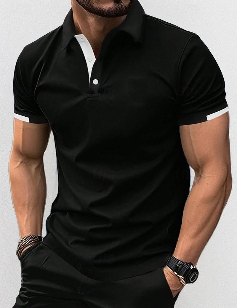 Herren Polos mit Knöpfen Golfhemd Casual Festtage Gerippter Polokragen Kurzarm Modisch Basic Feste Farbe Patchwork Sommer Regular Fit Schwarz Weiß Rote Blau Braun Grün Polos mit Knöpfen 2025 - $21.99 –P8