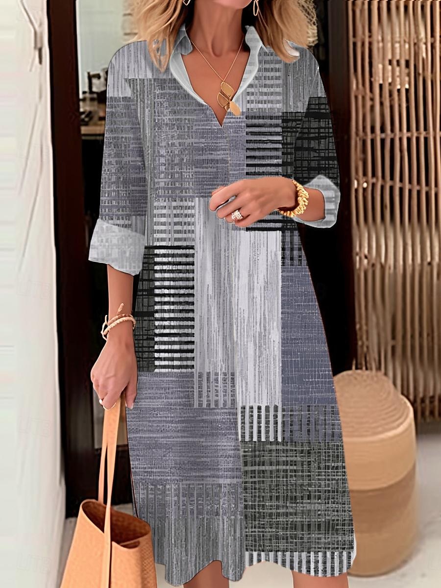 Rochie Midi pentru Femei Rochie Tip Camasa Rochie Casual În Aer Liber Birou Zi de Zi Modă Modernă Guler Tip Camasa Buton Buzunar Mâneci Lungi Toamnă Iarnă Ajustare Largă Carouri Stripe 2025 - $41.99 –P5