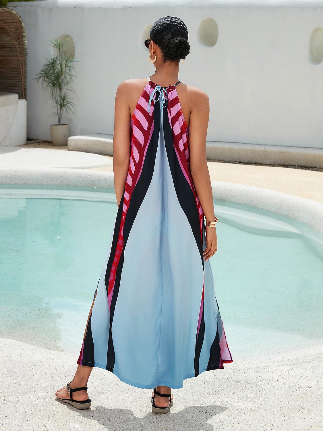 Per donna Abito con Collo Allacciato Maxi in Raso Abito maxi Arcobaleno Senza Maniche Colore a Contrasto Blocco di colore Estate All'americana Vacanza XS S M del 2025 a $103.99 –P2