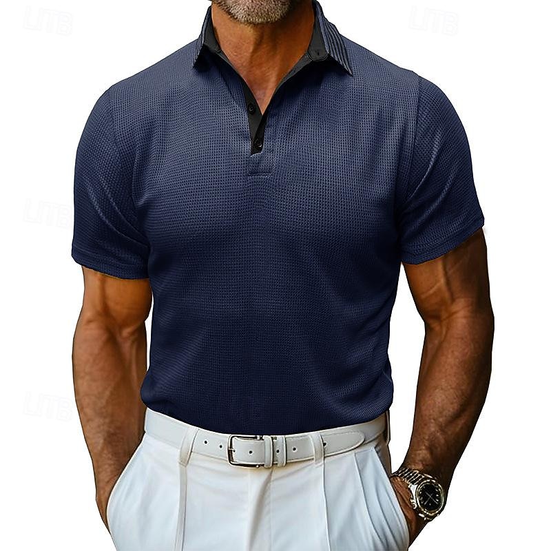 Per uomo Magliette Polo a Nido d'Ape Testurizzato Casuale Ferie Bavero Colletto Polo a Coste Manica Corta Moda Essenziale Semplice Bottoni Morbido Estate Primavera Vestibilità regolare Esercito verde del 2026 a $24.99 –P10