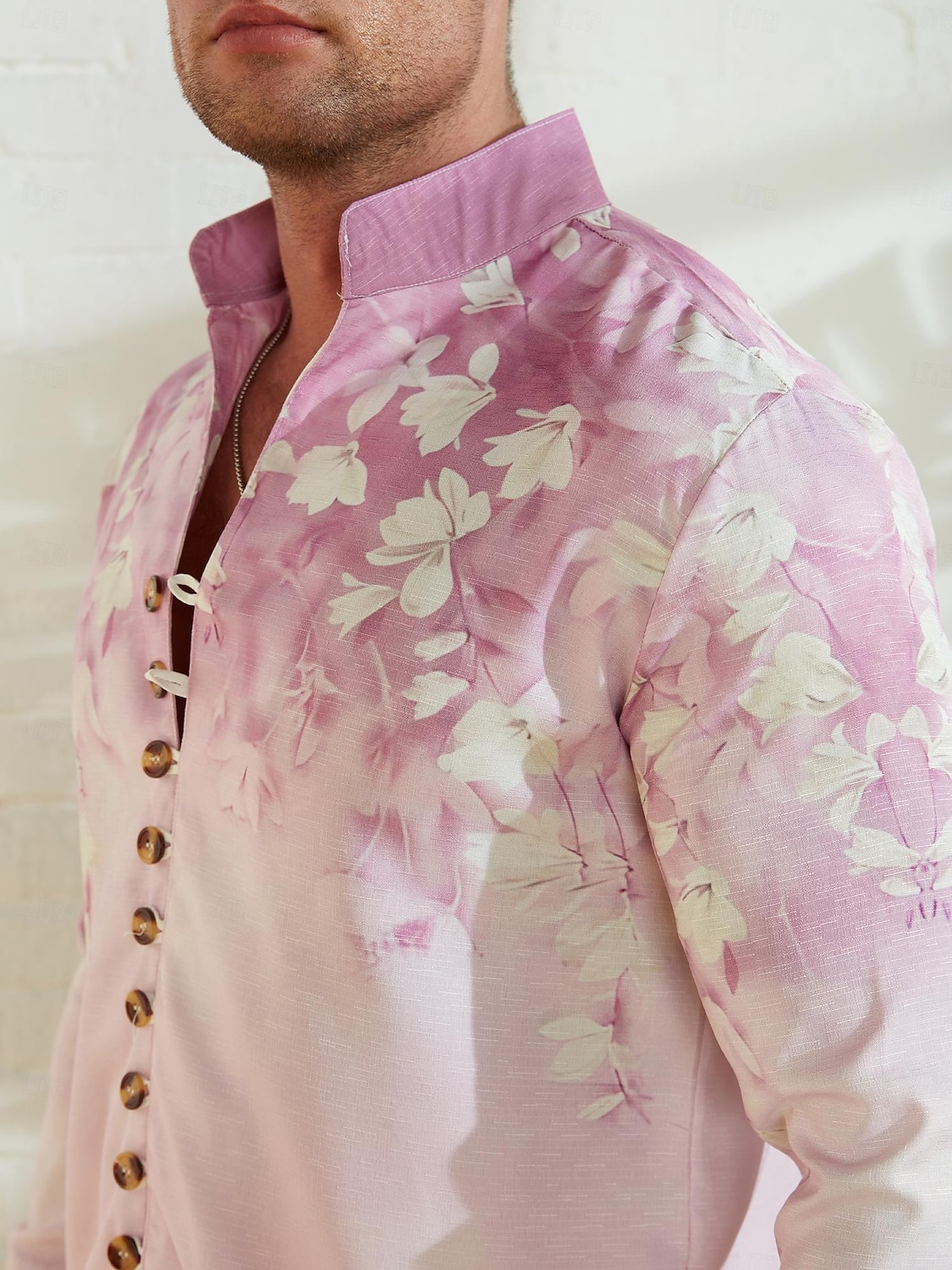 Herren Blumen Hemd leinenhemd Aloha-Shirt Langarm Brautkleider schlicht Freizeitskleidung Ausgehen Wochenende Frühling Stehkragen Bedruckt Button-Down Blau Purpur Grün 2025 - $25.99 –P5