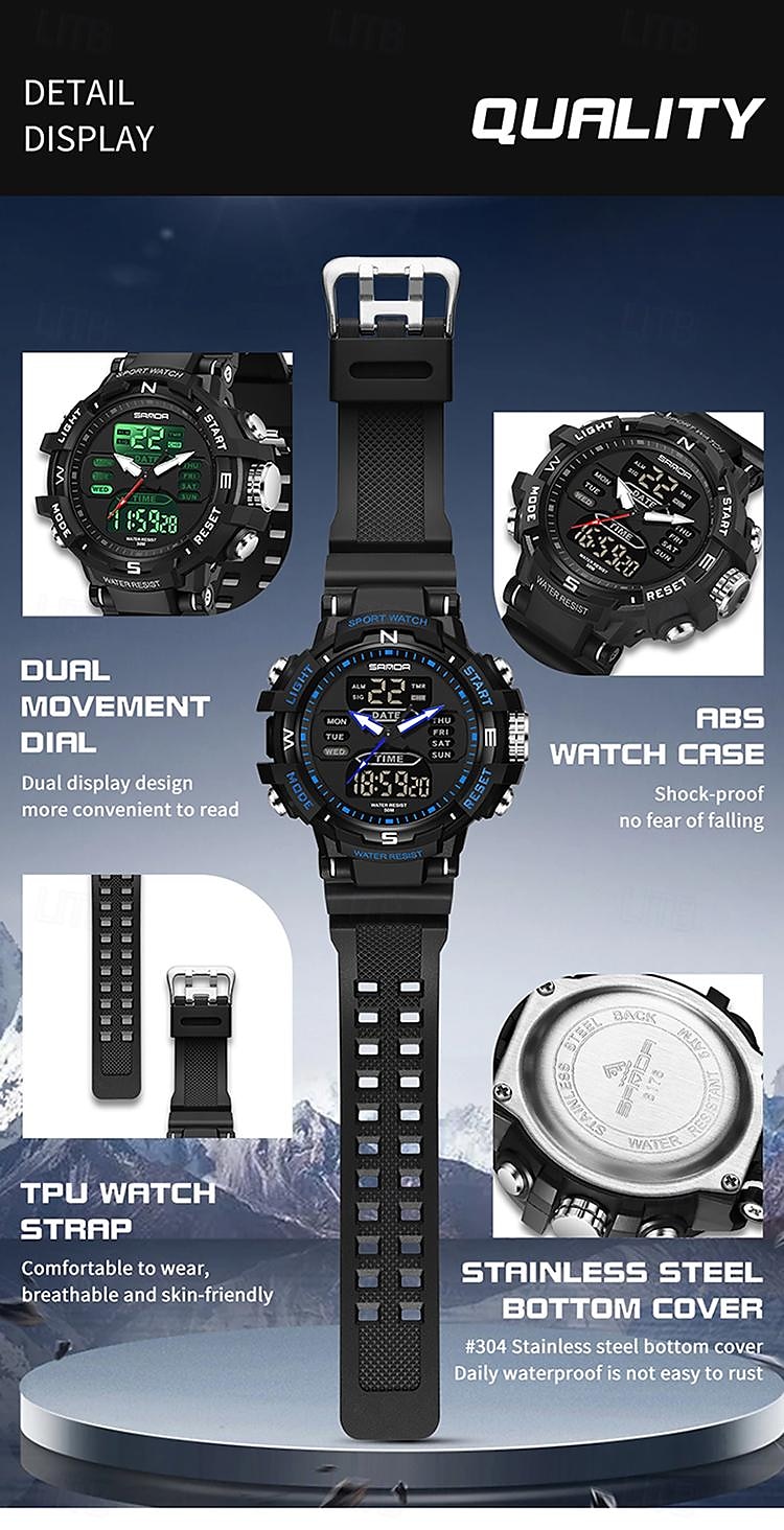 SANDA Heren Digitale Horloge Buiten Sports Mode Polshorloge Luminous Stopwatch Alarmklok Countdown TPU Horloge 2025 - $28.99 –P18
