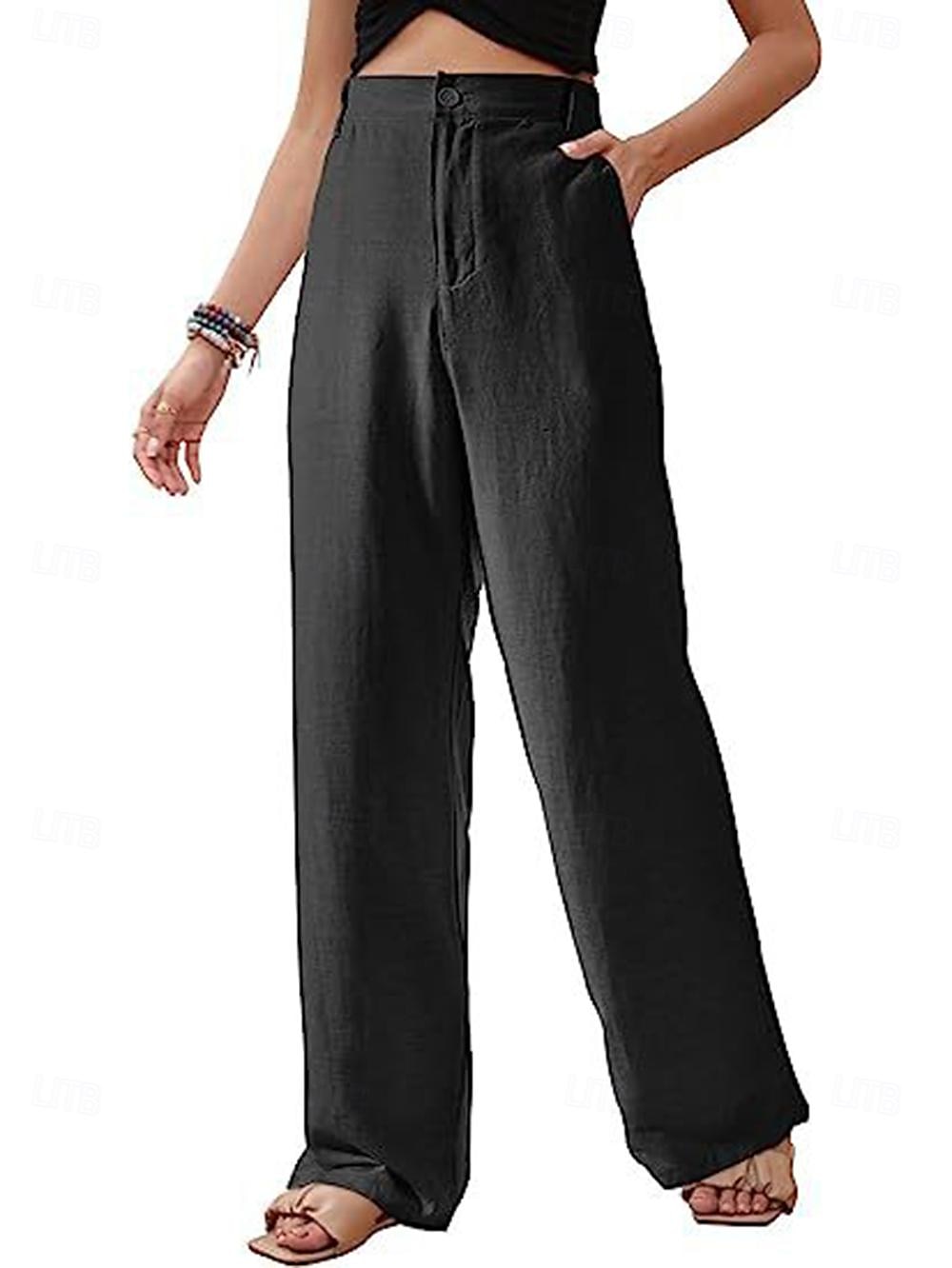 Femme Ample Pantalon Casual Quotidien Longue Plein Poches latérales Respirabilité Confortable Micro-élastique Fin de semaine Noir Blanche bleu marine Vert Printemps été Standard de 2025 ? $24.99 –P5