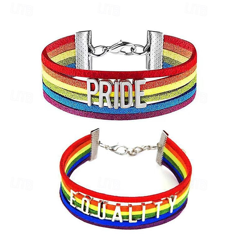 Pulseira tecida à mão com carta do orgulho, 2 peças, pulseira arco-íris multicamadas, joias do mesmo sexo de 2025 por $16.99 –P1