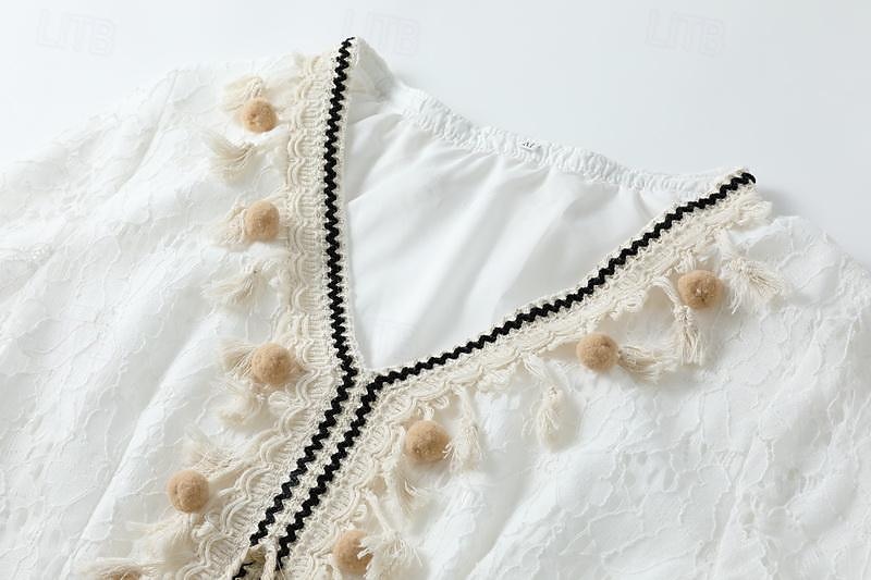 Damskie Sukienka maxi Biała sukienka Biała koronkowa suknia ślubna Sukienki w stylu boho Sukienka Boho Elegancja Bohema Linia A Urlop Święto Regularny Długi rękaw W serek Biały Morelowy Lato 2025 - $57.99 –P3