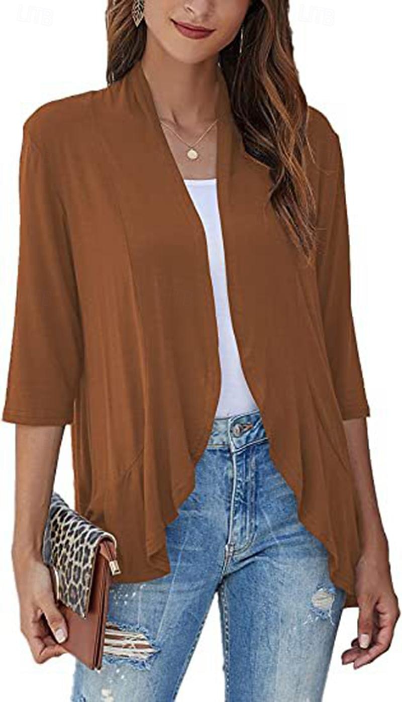 Shawls Women's Wrap Shrug Elegant Bridal 3/4 Length Sleeve Polyester Wedding Wraps With Pure Color For Party Spring & Summer 2025 - Kč559 –P11