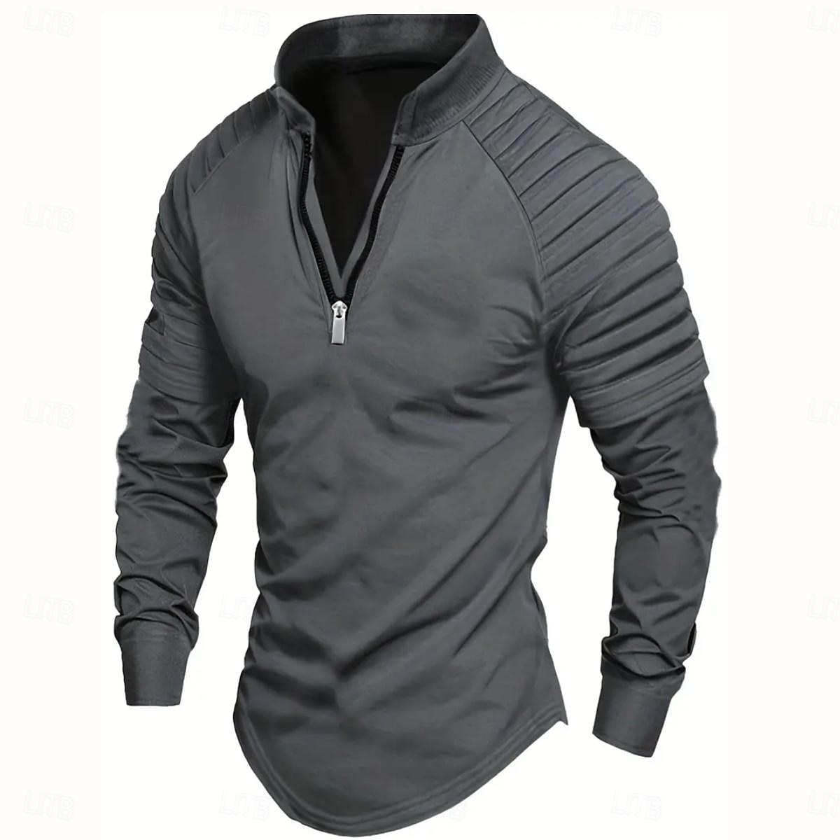 Homens Camiseta T-shirt Manga Longa Quarter Zip Verão Côr Sólida Moda Designer Básico Zíper Ao ar livre Férias Trabalho Azul marinho Preto Branco Top Tee para Homens de 2025 por GBP £19 –P7