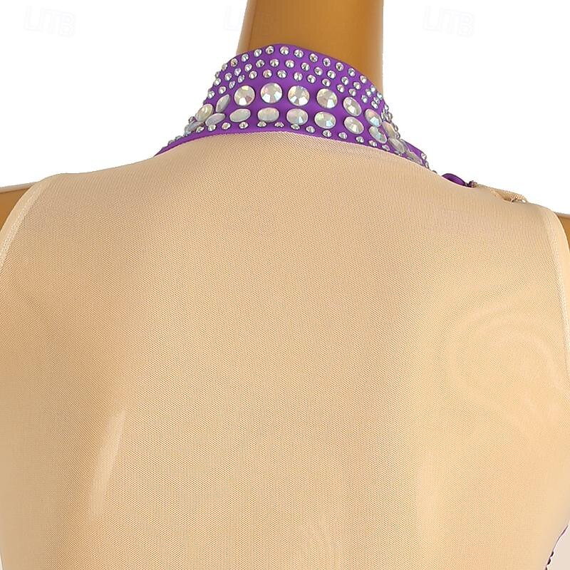 Kunstschaatsjurk Dames Voor meisjes Schaatsen Jurken Paars Lapwerk Open achterkant Netstof Spandex Hoge Elasticiteit Opleiding Wedstrijd Kunstschaatskleding Klassiek Kristal / Bergkristal Mouwloos 2025 - $175.99 –P9