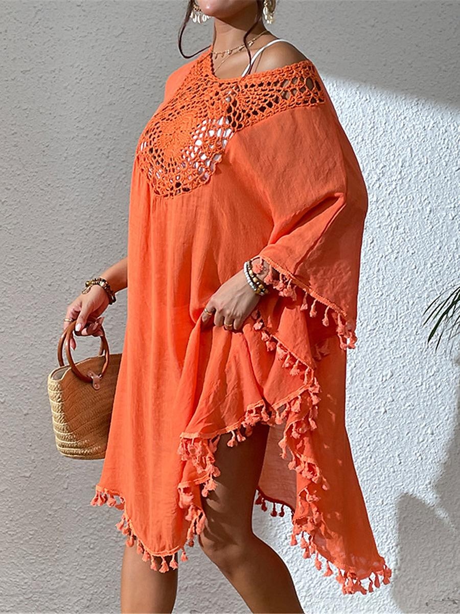 Damen Minikleid Weißes Kleid Spitzenkleid Hemdblusenkleid Sommerkleid Streetwear Basic Lässig Urlaub Straße Ferien Normale Passform Dreiviertelarm Rundhalsausschnitt Schwarz Weiß Blau Orange Sommer 2025 - $41.99 –P6