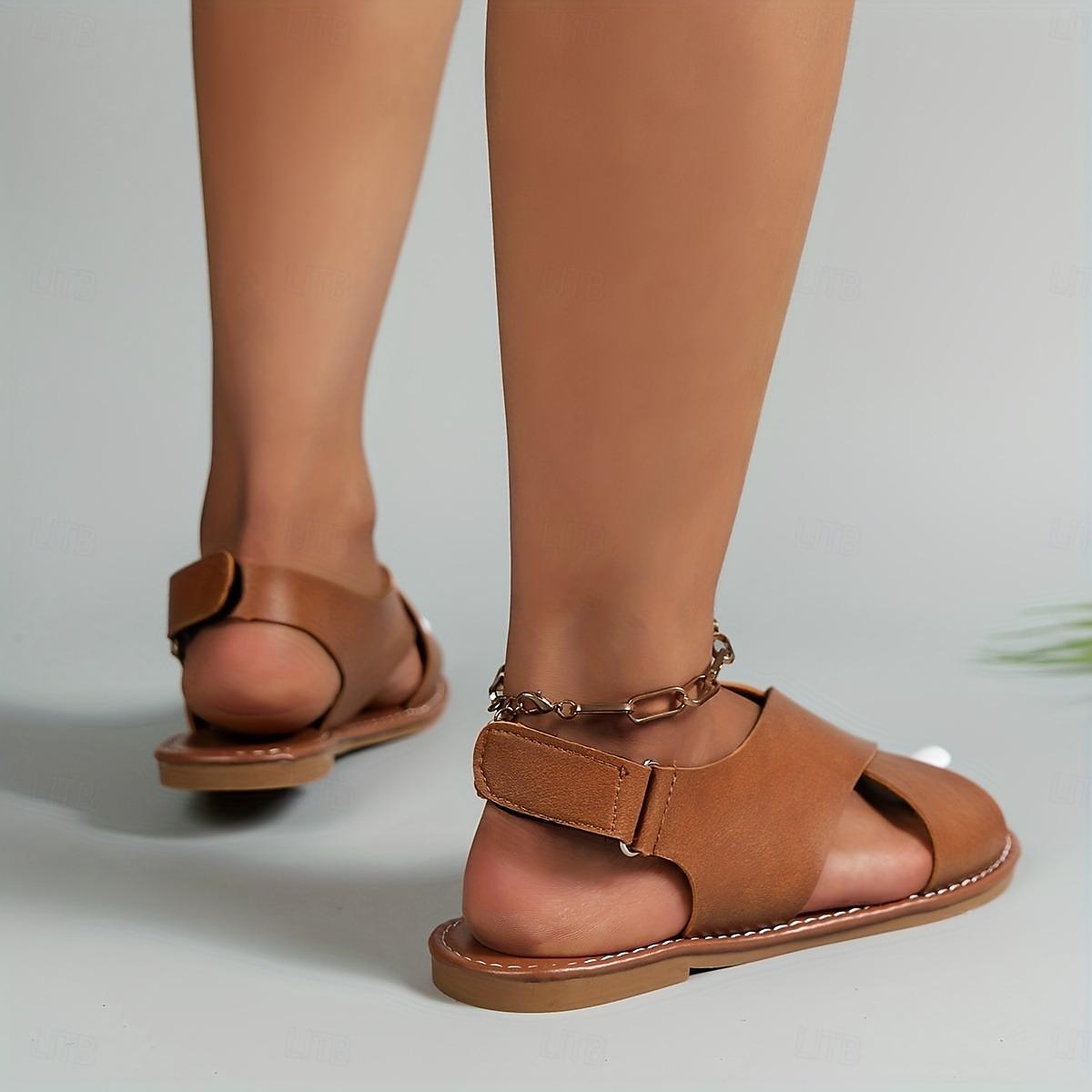 Women's Flat Sandals Boho Sandals Summer Beach Shoes Plus Size Cross Strap Sandals Casual Slingback Summer Sandals Black Brown 2025 - $18.99 –P2