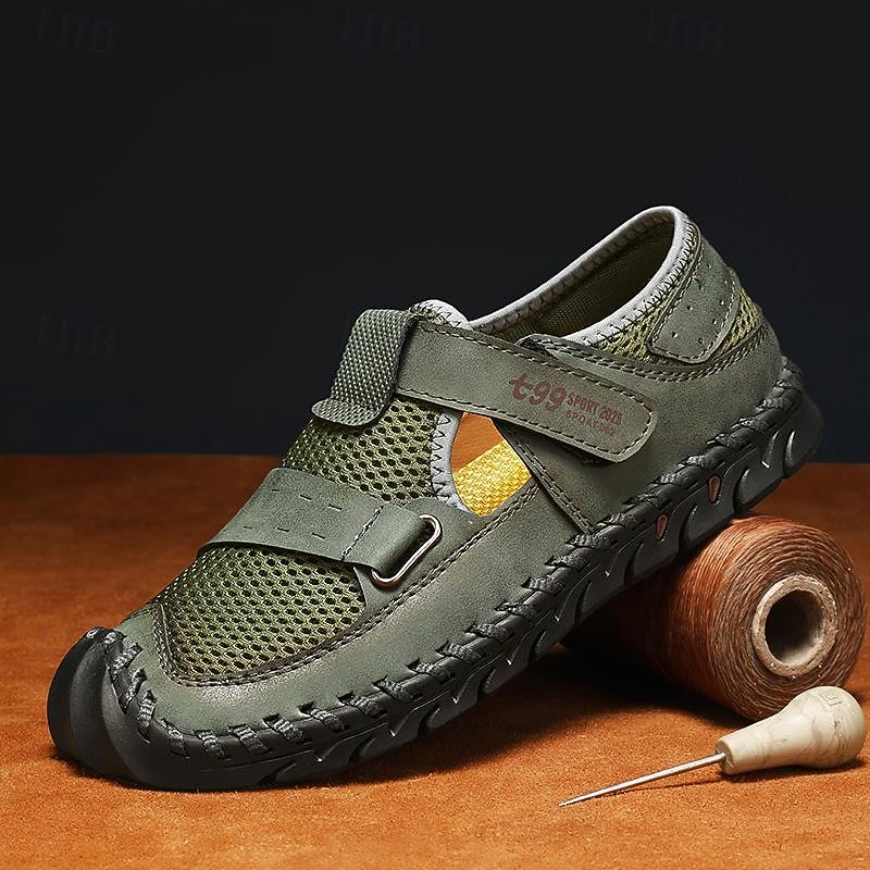 Zapatos casuales con velcro de malla verde oliva para hombre, ligeros y deportivos, adecuados para senderismo, caminatas y aventuras al aire libre. 2026 - $46.99 –P1