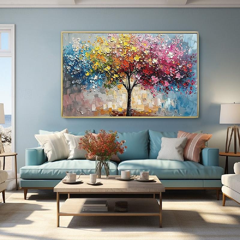 bunte Bäume Ölgemälde auf Leinwand große handgemalte Wandkunst abstrakte Wald Ölgemälde Wandkunst Landschaft Ölgemälde moderne Blumen Baum Gemälde für Wohnzimmer Wohnkultur Geschenk 2025 - $125.99 –P4