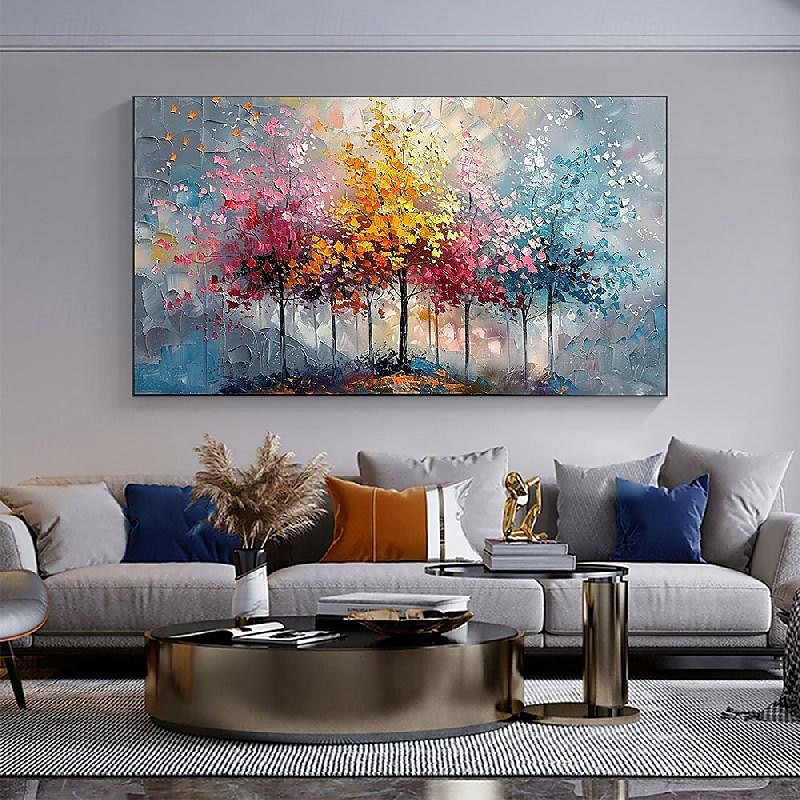 bunte Bäume Ölgemälde auf Leinwand große handgemalte Wandkunst abstrakte Wald Ölgemälde Wandkunst Landschaft Ölgemälde moderne Blumen Baum Gemälde für Wohnzimmer Wohnkultur Geschenk 2025 - $125.99 –P18