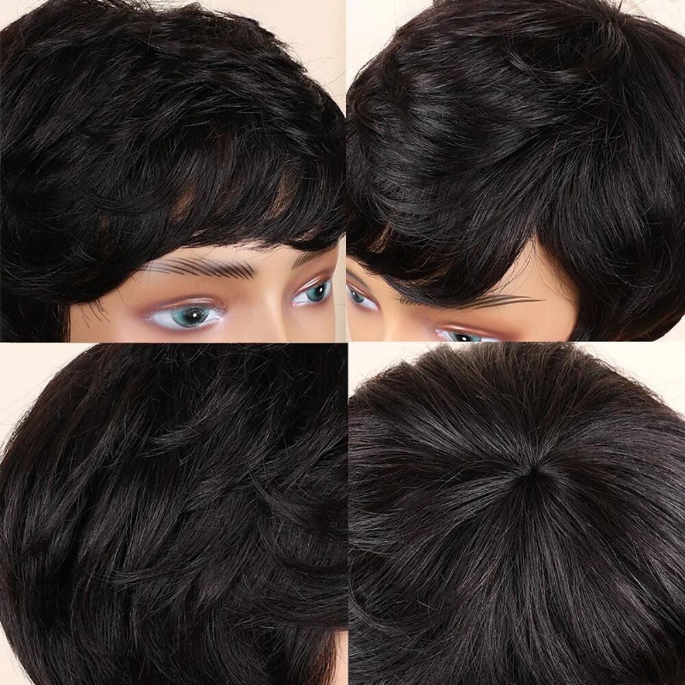 parrucche di capelli umani con frangia capelli corti neri ondulati a macchina per parrucche da donna nera del 2025 a $47.99 –P1