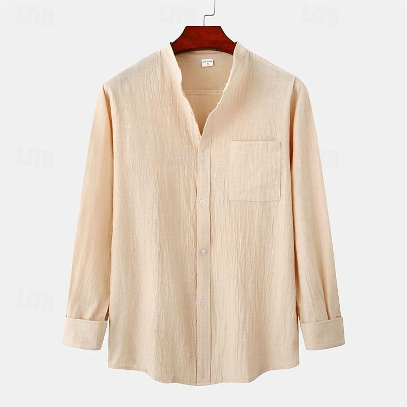 Per uomo Camicia Camicia di lino Camicia in cotone e lino Camicia con colletto cinese Camicia con colletto alla coreana Camicia casual Semplice Vacanza Camicia hawaiana Bianco Blu marino Cachi Azzurro del 2025 a $32.99 –P12