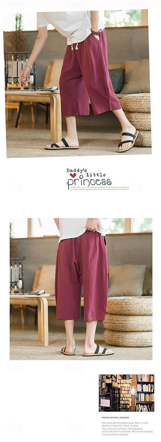 Bărbați Pantaloni de in Pantaloni harem Pantaloni Capri Buzunar Mată Sport Lungime gambă Muncă Casual Casual Potrivire Largă Negru Roșu Vin Inelastic 2026 - $22.99 –P8