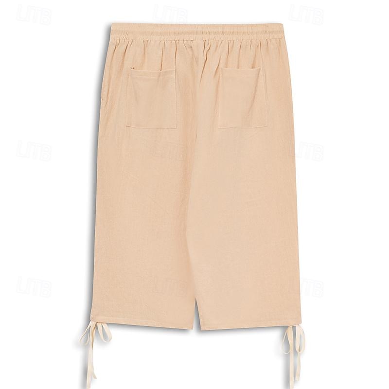 Men's Linen Shorts Summer Shorts Beach Shorts Capri Pants Drawstring Elastic Waist Front Pocket Solid Color Daily Going out Stylish Classic Black Blue 2025 - $18.49 –P2