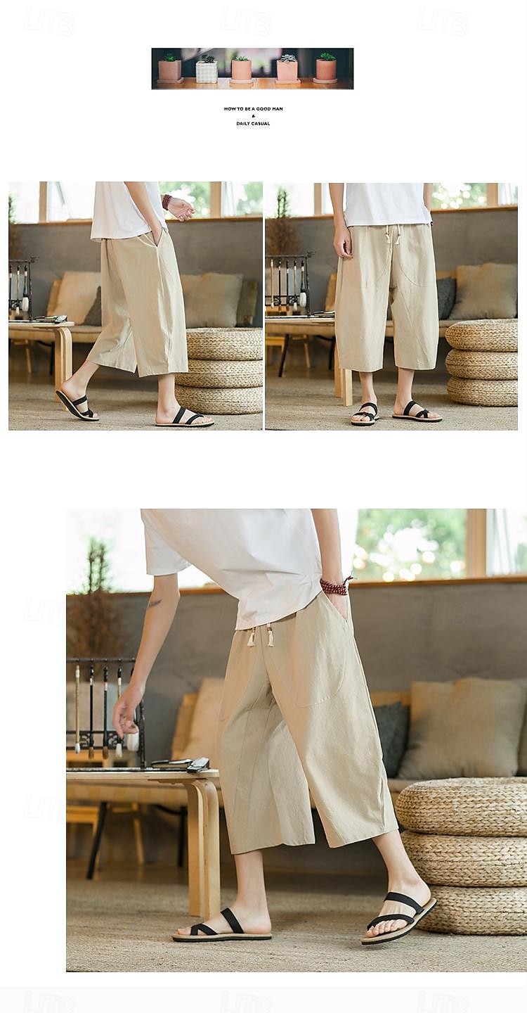 Bărbați Pantaloni de in Pantaloni harem Pantaloni Capri Buzunar Mată Sport Lungime gambă Muncă Casual Casual Potrivire Largă Negru Roșu Vin Inelastic 2026 - $22.99 –P11
